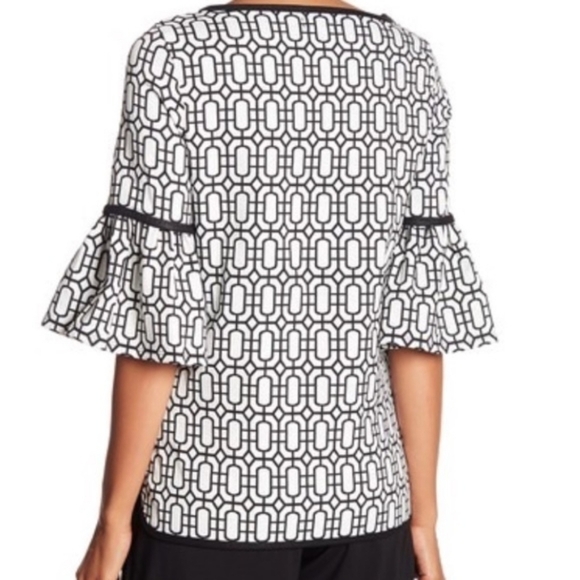 Max Studio | Geometric Blouse w/ Bell Sleeves - Picture 2 of 3